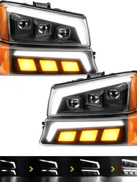 Partsam LED Headlights Assembly for Silverado Avalanche 2003-2006 High/Low Beam DRL Sequential Turn Signals DOT Approved Plug-N-Play Installation