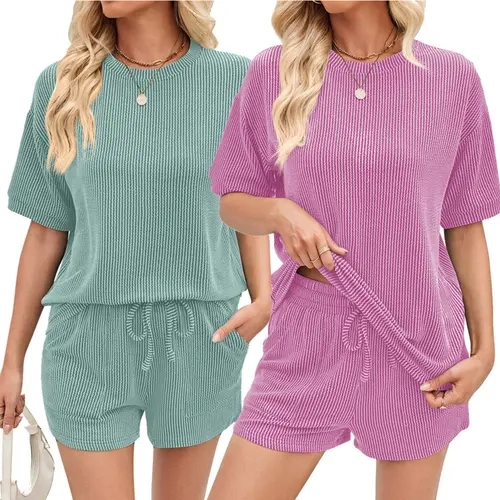 Women's Two Piece Set Summer Lounge Tracksuit Outfits Shorts & Short Sleeve Tops Knitted Clothes Spring Sportswear Sporty Style Casual Leisure