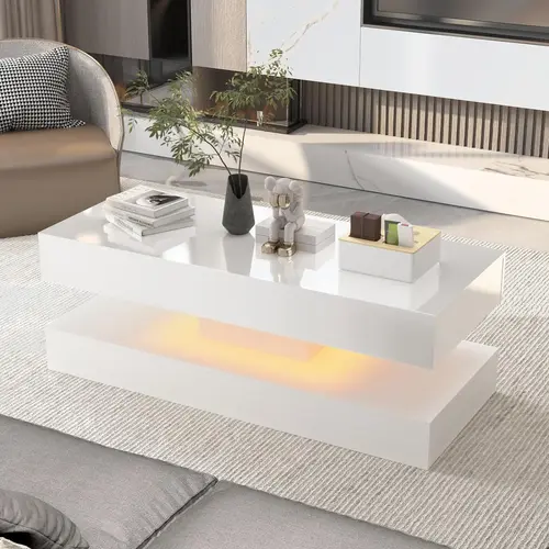High Glossy LED Pedestal Coffee Table - Modern Large Indoor Furniture with APP-Controlled Lights, Full High Gloss Elevates Modern Decor (Black, Tabletop Mode)