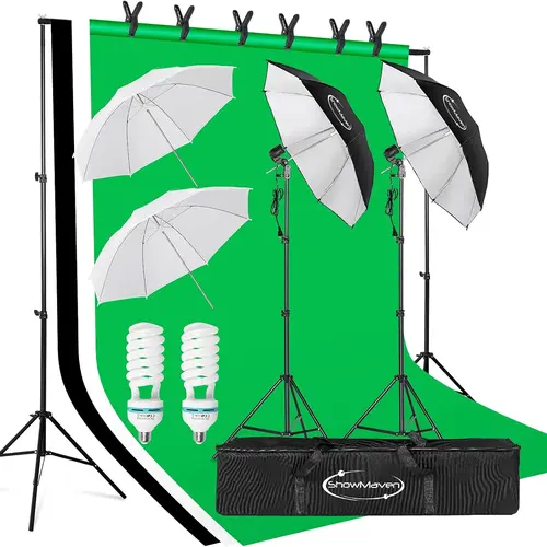 Photographic Fill Light Kit - 6.5ft x 10ft Backdrop Stand with Adjustable Crossbar, E27 Screw Umbrellas, Continuous Lighting for Camera Photo Studios, Product & Portrait Shoots