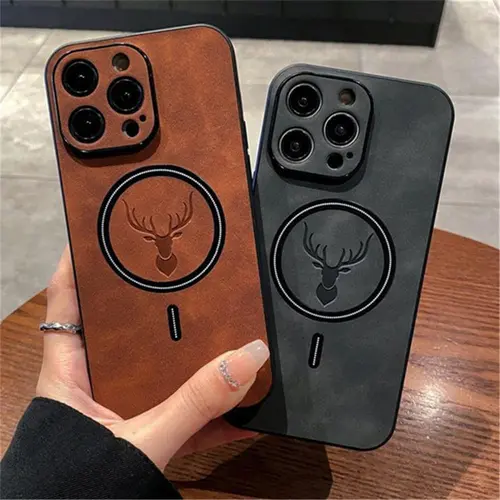 Deer Design PU Leather Phone Case For iPhone 17 Pro Max 17 Air 16 15 14 13 12 11 Pro Max Shockproof Magnetic Bumper Case Compatible with Mag Safe Anti-Scratch Camera Protection