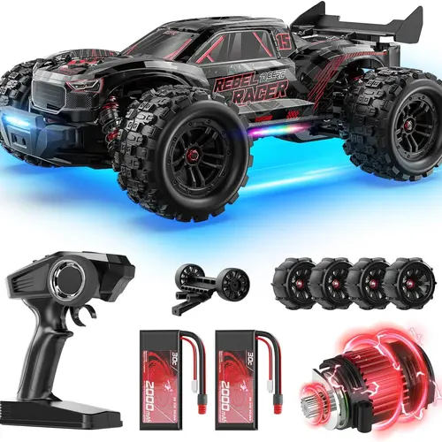 DEERC 1:14 Brushless Fast RC Car - 46+ MPH 4WD Off-Road Truggy, 2x3S Lipo High-Speed Battery, 7 Lighting Modes, All-Terrain RC Rock Crawler, Unisex Toy with Screwdrivers, Accessories Pack, Up to 40 Minutes Runtime (for Snow, Sand), Rc Rock Crawler Stunt C