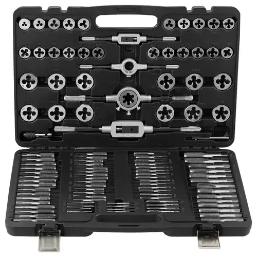 VEVOR 110-Piece Metric Tap and Die Tool Kit, M2-M18 CNC Machined Bearing Steel Hardware Work Tools, 2 Tap Wrenches, M10x1.25 Compatibility, for Mechanics, DIY Maintenance, Thread Cutting/Repair, Storage Case, Hand Tools