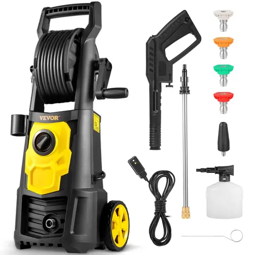 VEVOR Portable Pressure Washer - 2000 PSI, 1.76 GPM, ETL Listed, 30 ft Hose & Reel, 5 Quick Connect Nozzles, 500ml Foam Cannon, Plastic PP Material, Handheld Turbo, Heavy Duty Wash Tools & Gadgets, DIY Car Care Equipment (Father's Day Gift)