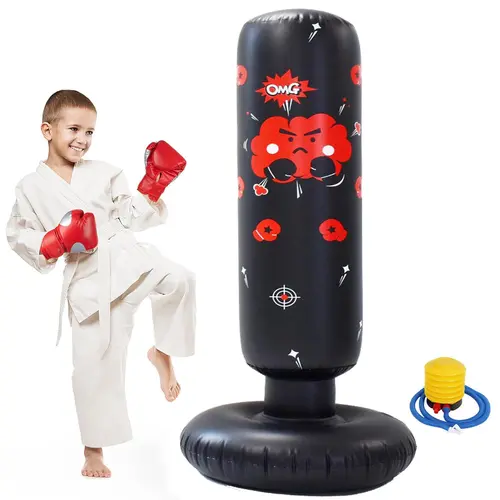 Kids Inflatable Free-Standing Punching Bag - Portable Boxing Training Equipment for Home Gym, Martial Arts Practice, Cool Gifts for Kids for Christmas & Birthday (Lightweight Inflatable Boxing Bags)
