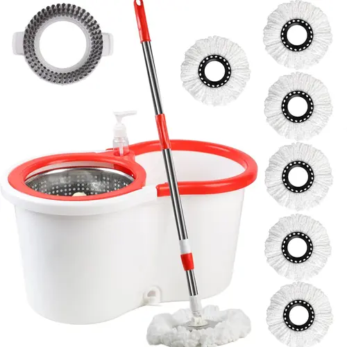 Gifts for Mother's Day-Spin Mop Bucket System with Replacment Brush & 6 Microfiber Refills Self Wash Mop Bucket for Efficient Cleaning Household Tools Christmas Gifts