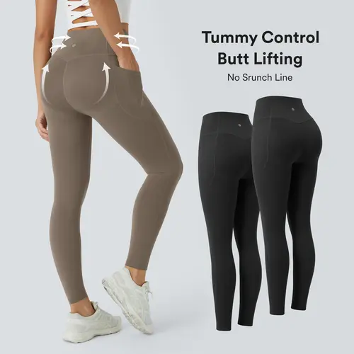 Halara 2-Piece UltraSculpt High Waisted Butt Lifting Tummy Control Pocket Shaping Workout Leggings Set - 7/8 Length #BackToSchool