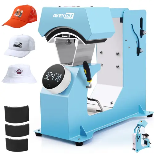 AKEYDIY 3-in-1 Auto Cap Heat Press Machine, Hat Heat Press with 3pcs Replaceable Heating Pads, Automatic Release&Press Knob-Style Digital Control Panel, DIY Sublimation Caps T-Shirts Bags, mothersdaygift