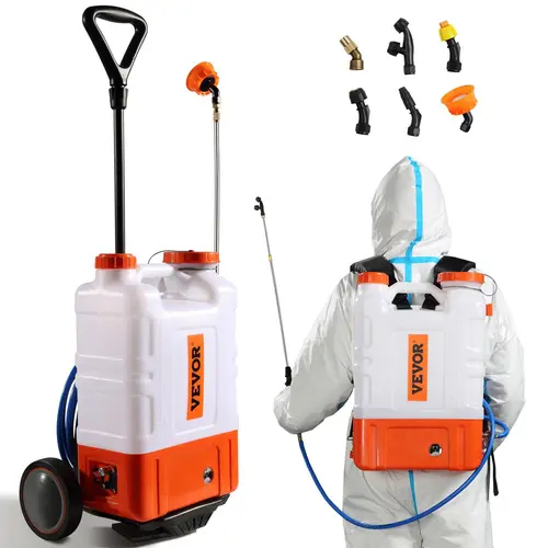 【summerfinds】VEVOR Battery Powered Backpack Sprayer with Cart, 0-94 PSI Adjustable Pressure, 4 Gallon Tank on Wheels, with 8 Nozzles and 2 Wands, 12V 7.2Ah Battery, Wide Mouth Lid for Weeding, Spraying, Cleaning,campingessentials,outdoorfurnitureset,ca, M