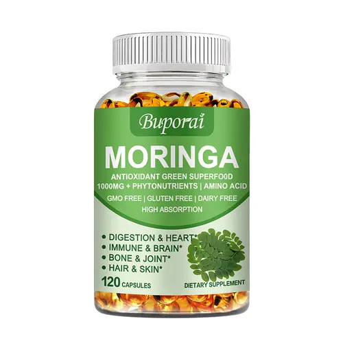 Buporai-Moringa Leaf Extract Vegetarian Capsules-1000mg Plus Phytonutrients-High Absorption-Digestion and Heart, Immune and Brain, Bones and Joints