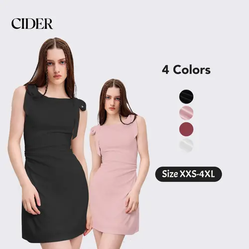 Cider Women's Sleeveless Minimalist Square Neck Solid Bowknot Mini Dress, Size 0-26, Lady's Casual Womenswear SummerFinds