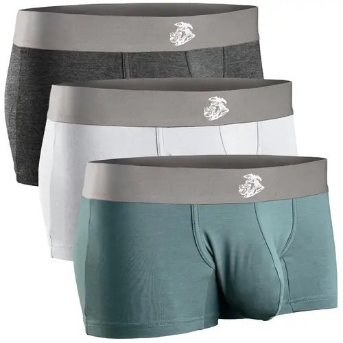 Real Men Apparel Company Men's Modal 3-Pack No-Fly Boxer Briefs - ABCD Pouch, Heather Gray/Slate Gray/White, Stretchy Soft Breathable Spandex Plain Short Trunks, Thanksgiving, for Workday & Fashion Daily Wear