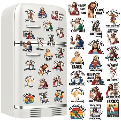 8/10/20/30Pcs Funny Jesus I Saw That Christian Fridge Magnets, Decorative Stickers for Bible Study, Thanksgiving Gift for Christianity Enthusiasts, Home Kitchen Dorm Whiteboard Decoration