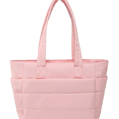 Women's Trendy Solid Color Quilted Tote Bag, Lightweight Puffer Design Shoulder Bag for Travel, Work & Beach, Versatile Casual Daily Commuting Bag