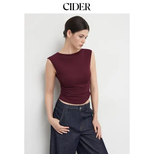 Cider Boat Neck Solid Ruched Tank Top