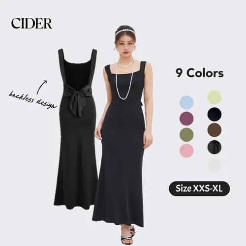 Cider Scoop Neckline Solid Bowknot Backless Maxi Dress Minimalist High Stretch Womenswear Summer SummerFinds