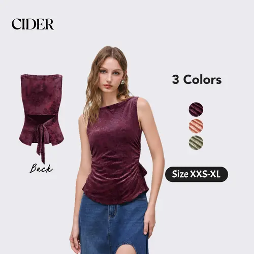 Cider Boat Neck Floral Knotted Ruched Crop Tank Top Basic Bridal Summer Womenswear