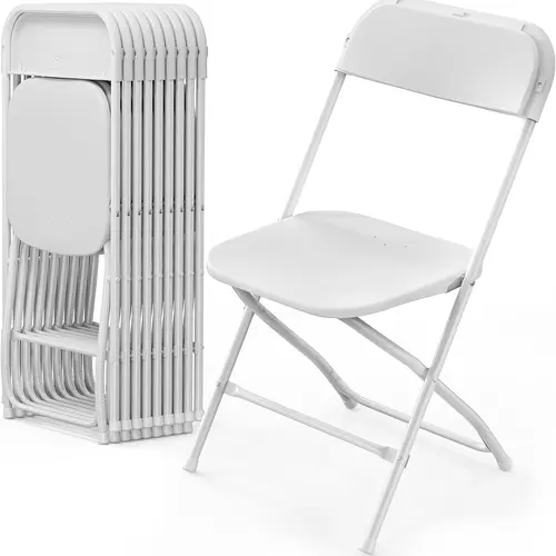 VINGLI Foldable Plastic Chairs - 4/6/10-Piece Sets, White Sturdy Seats with Stable Metal Frame, Clean Look, Space-Saving Indoor Furniture, Easy Folding, Quick Setup, Rubber Feet Protect Floors, Indoor/Outdoor Ready for Weddings & Parties