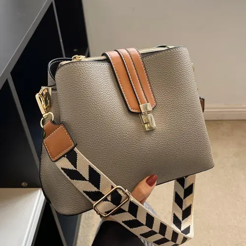 Women's Elegant Colorblock PU Leather Crossbody Shoulder Bag, Casual Versatile High-Quality Purse for Daily Commute and Daily Use, Crossbody Handbags