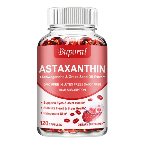 Buporai - Astaxanthin Supplement 24 mg, 2 Month Supply - With Grapeseed Oil, Ashwagandha - Promotes cardiovascular health, improves blood circulation, boosts energy, strengthens the immune system sohochic