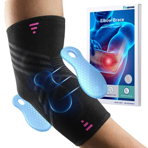 Fitomo Elbow Brace for Men & Women, Compression Elbow Sleeve or Adjustable Elbow Strap with Targeted Cushion Pad, Breathable Support for Tennis, Golf, Weightlifting, Workouts & Daily Activities