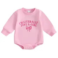 Infant Baby Just A Girl Bow Romper Long Sleeve Sweatshirt Onesie Bodysuit Cute Crew Neck Bubbles Newborn Coming Home Outfit Spring Warm Fall Clothes