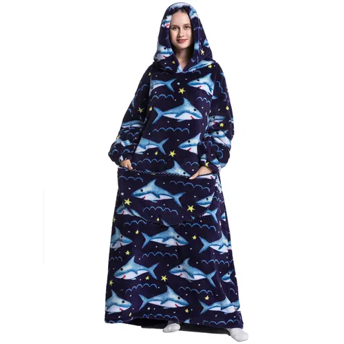 Msrlassn Oversized Cute Wearable Hoodie Blanket Nightgown Ultra Soft Sherpa Hooded Blankets Warm with Giant Pockets Halloween for Women Men Adults