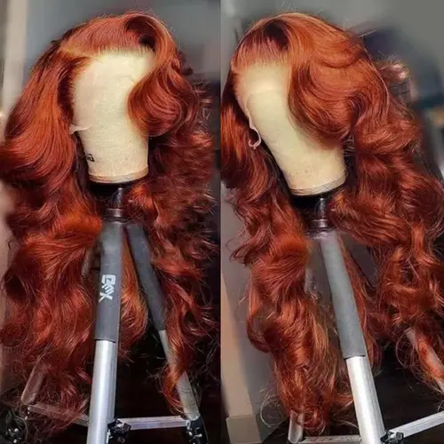 Female 100% Human Hair Bling Reddish Brown Body Wave HD Frontal Wig - 13x4/13x6 Translucent Lace Frontlace Wig, Heat-Resistant, For Back to School Fashion Accessories sohochic