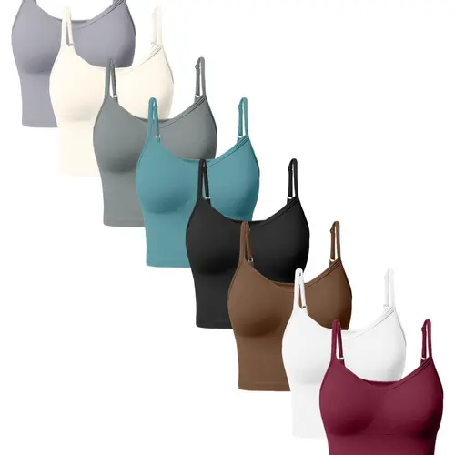 8-piece set of women's sports vest yoga sports bra, without chest cushion, ribbed knitted camisole sports fitness top, adjustable shoulder straps seamless short inner layer, Workout Bra, Exercise Bra, Women Workout Clothes