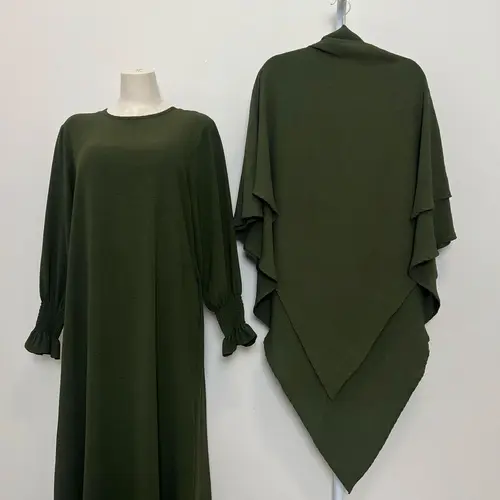 Women's 2-Piece Solid Color Long Sleeve Dress & Hijab Set, Modest Outfit for Daily Wear, Modest Muslim Outfits, Women's Islamic Clothing for All Seasons, Abaya Hijab Set, Islamic Modesty Clothes, Modest Style