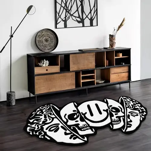 Abstract Skull Pattern Carpet, 1 Count Creative Non-slip Soft Floor Mat, Decorative Area Rug for Home Living Room Bedroom Study Room, Modern Abstract Rug, Contemporary Rugs, Home Decor Rugs, House Decor Rug