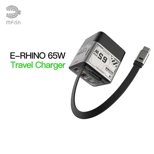 mfish E-RHINO 65W USB C Charger Block with Retractable Cable, 3-Device Fast Charging for MacBook, iPhone & Galaxy