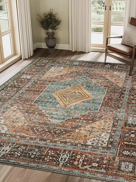 【Summer Vibes】GENIMO Outdoorfun Area Rugs, Ultra-Thin Foldable Low Pile Machine Washable Rug, Lightweight Machine Washable Rugs for Living Room Bedroom