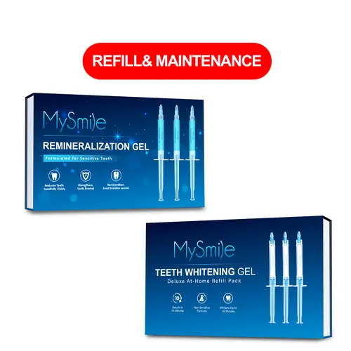 MySmile Teeth Whitening Maintenance Kit with Carbamide Peroxide Pens and Remineralization Gel - Non-Sensitive Teeth Stain Remover, Multi-Pack