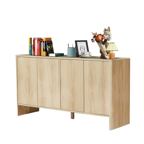 Giratree 57.87" Sideboard Buffets Cabinet, Modern Accent Storage Cabinet with 4 Fluted Doors and Adjustable Shelves, Wood Credenza Buffet Sideboards, Console Table for Kitchen Dining Living Room Entryway