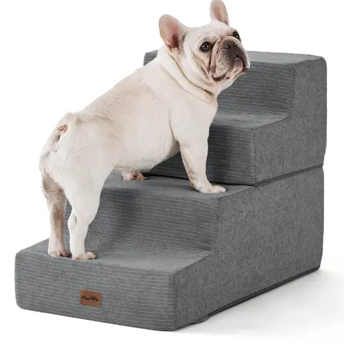 MADE 4 PETS Extra Wide 4-Step Dog Stairs - 35D Foam, Non-Slip Bottom, Soft Landing, Cushioning, Safe for Small Dogs/Cats Up to 40lbs, Home Use for High Beds/Couches, 3 Steps, 16" x 18" x 28"