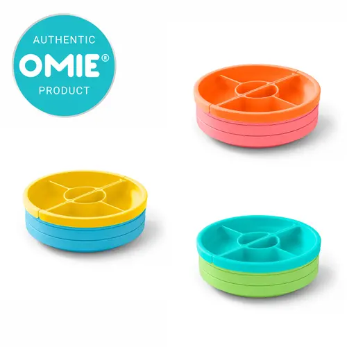 Omie Easy Scoop Toddler Divided Plate Set - 3 Plant-Based Plastic Plates with 2 Food-Grade Silicone Built-In Dividers, Spill-Proof Baby Items for Family Meals, Flavor Separation & Less Table Mess TTS Kitchen Tableware