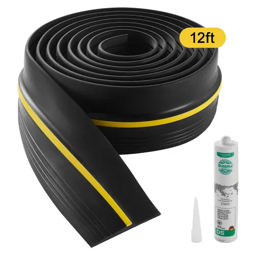 【Summerfinds】VEVOR Serrated Garage Door Threshold Seal Strip, 12 FT Universal PVC Replacement with Strong Adhesion, Weatherproof Bottom Seal for Concrete/Asphalt, Security Design, -40°F to 284°F Temp Resistance, Thick DIY Black Strip, Anti-Slip Ridges