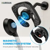 Hurran High Pressure 2-in-1 Round Rainfall & Handheld Shower Head - 7.2-inch Diameter Panel, 360° Adjustable Magnetic Dock Swap, 10 Spray Modes, 59-in Hose, Adjustable Bracket, Tool-Free Easy Installation, Neutral Bathroom Fixture, ABS Construction, 7.2"