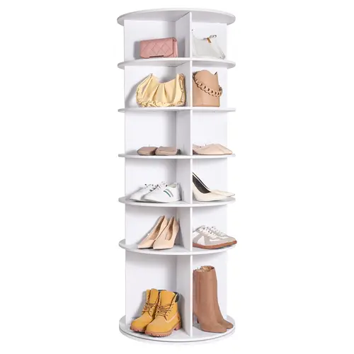 【BackToSchool】VEVOR 6-Tier Rotating Shoe Rack Tower 360° Spinning Shoe Display Carousel White, Shoe Rack Shelf, Storage Shoe Rack