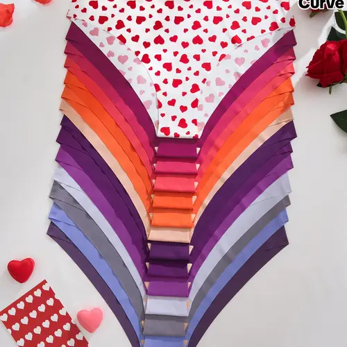 【Plus Size】 Heart Print Panty, Soft Comfy Breathable Seamless Knicker for Daily Wear, Women's Underwear for All Seasons, Women Underwear, Casual Soft Panties, Casual Elegant Underwear, Heart Pattern Brief, Fashion Breathable Underwear