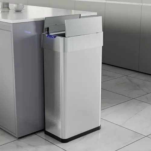 Arlopu 21.1 Gal Automatic Trash Can, 80L Stainless Steel Motion Sensor Garbage Bin, Touchless Brushed Wastebasket, W/Butterfly, Soft-Close Lid, for Living, Dinning Room, Kitchen (Silver) homeessentials