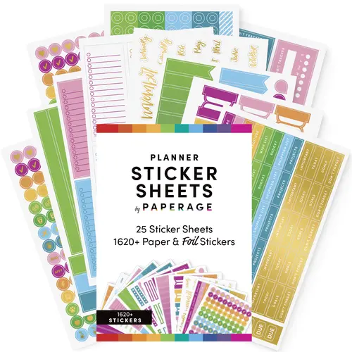 PAPERAGE Modern Compact Planner Sticker Value Pack - Multicolored, Gold Foil Aesthetic Sheets, Stickers for Budget Planners, Scrapbooking (Office Stationery for Personal Organizing)