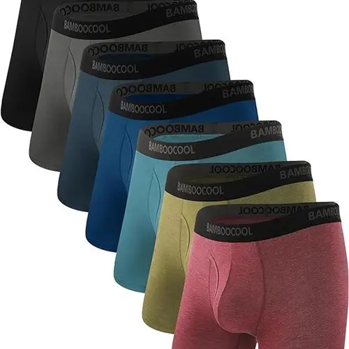 BAMBOO COOL Men's Natural Bamboo Fabric Underwear Boxers - Plain, Smooth, Soft Boxer Briefs with Fly, 7-Pack, Breathable, Moisture-Wicking, Lightweight Menswear Gift (Beige)