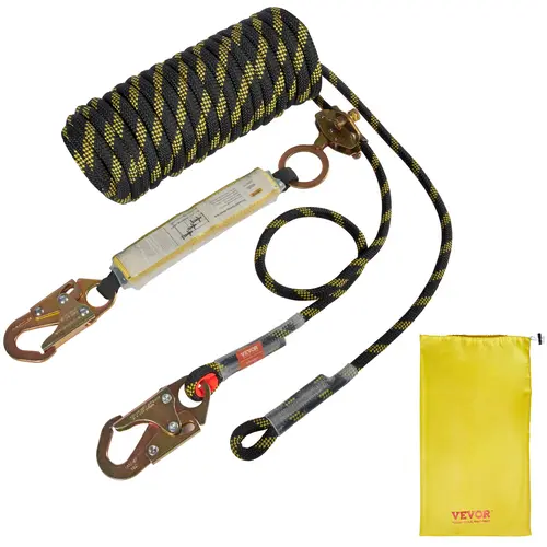 【toolupgrade】VEVOR High Strength Abrasion-Resist Arborist Flipline, 8 ft 16mm Steel Core Lanyard with Alloy Snap Hook, Aluminum Carabiner, Adjustable Grip, 30KN ANSI Fall Protection Rope for Tree Climbers
