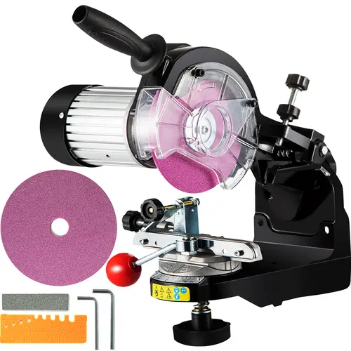 VEVOR Aluminum Body Electric Chainsaw Sharpener, 230W Professional Adjustable Angle Chain Grinder with 3000 RPM Motor, 5.5" Grinding Wheel, Anti-Slip Handle, Working Light, Chisel for 1/4"-2/5" & 0.404" Pitch Chains, Scratch-Proof, Multi-Angle, Tilt For C
