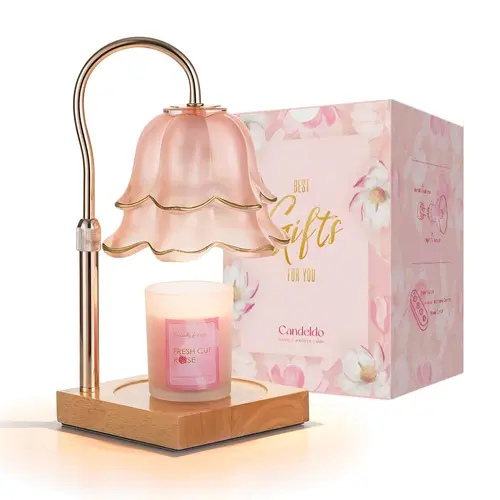 Candle Warmer Lamp with Timer - Flower Design with 2 Bulbs, Height-Adjustable Table Lamp, Aesthetic Room Decor, Gifts for Women (Mom Birthday & House Warming), Home Bedroom Room Decorations, Mom Birthday Gifts
