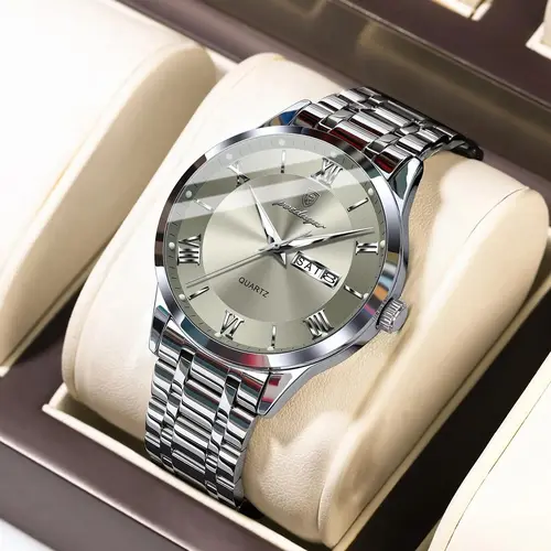 Men's Business Fashion Round Dial Analog Quartz Watch, Business Fashion Watches, Fashionable Stylish Watch, Fashion Watch for Party, Daily Clothing Decor, Trendy All-match & Exquisite Watch for Birthday Gift with Box, Quartz Wristwatch