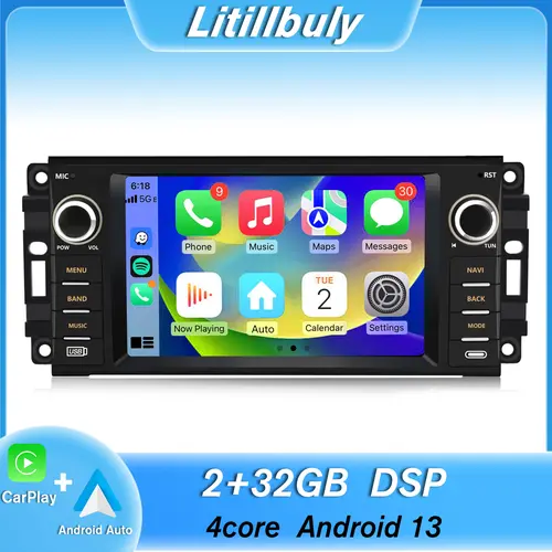 litillbuly Android Auto Ready Touchscreen Car Stereo Head Unit for Jeep Wrangler JK/Commander/Patriot, Dodge, Chrysler - Wireless CarPlay, Bluetooth, WIFI, GPS Navigation Support