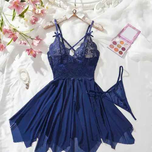 Plus Size Women's Loungewear Sleep Dress Nightwear 2-Piece Set, Fitted, Casual, Everyday, Soft Fabric, Adjustable Straps, Spaghetti Strap, All Seasons, Nightdress Sleepwear, Lace, Lace Cami Nightdress